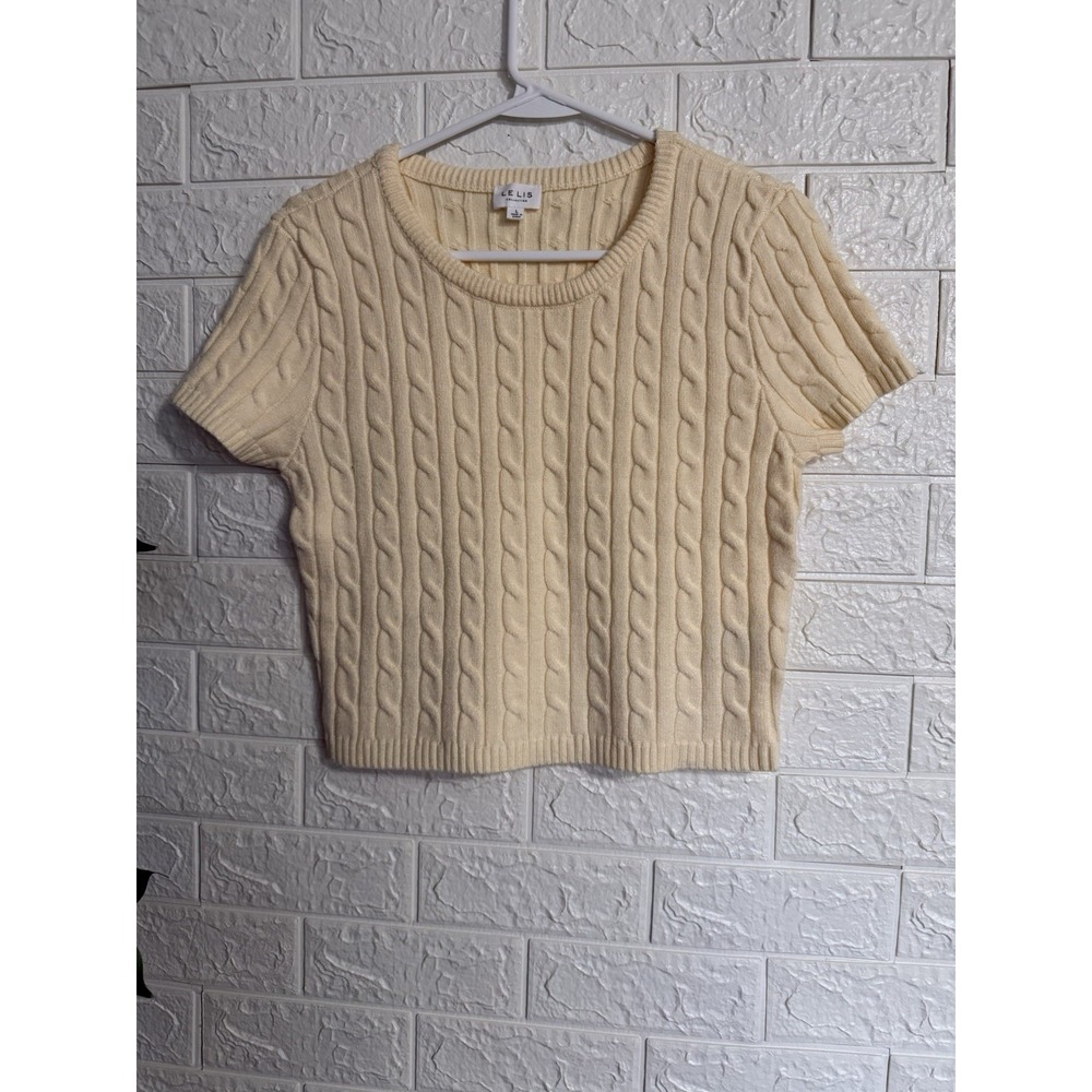Le Lis Collection Womens Yellow Cable Knit Short Sleeve Sweater SWT2528 Size L